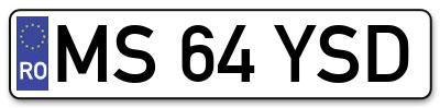Placuta inmatriculare numar auto  MS-64-YSD, MS 64 YSD, MS64YSD