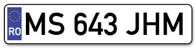 Placuta inmatriculare numar auto  MS-643-JHM, MS 643 JHM, MS643JHM