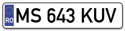 Placuta inmatriculare numar auto  MS-643-KUV, MS 643 KUV, MS643KUV