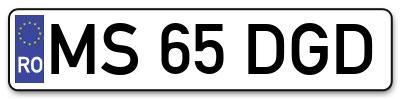 Placuta inmatriculare numar auto  MS-65-DGD, MS 65 DGD, MS65DGD