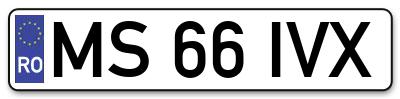 Placuta inmatriculare numar auto  MS-66-IVX, MS 66 IVX, MS66IVX