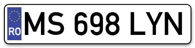 Placuta inmatriculare numar auto  MS-698-LYN, MS 698 LYN, MS698LYN