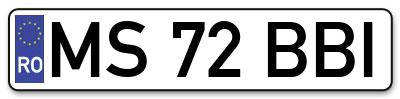 Placuta inmatriculare numar auto  MS-72-BBI, MS 72 BBI, MS72BBI