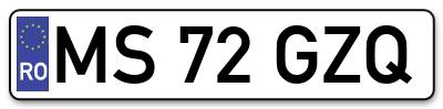 Placuta inmatriculare numar auto  MS-72-GZQ, MS 72 GZQ, MS72GZQ