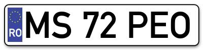 Placuta inmatriculare numar auto  MS-72-PEO, MS 72 PEO, MS72PEO