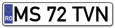 Placuta inmatriculare numar auto  MS-72-TVN, MS 72 TVN, MS72TVN