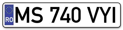 Placuta inmatriculare numar auto  MS-740-VYI, MS 740 VYI, MS740VYI