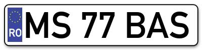 Placuta inmatriculare numar auto  MS-77-BAS, MS 77 BAS, MS77BAS