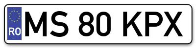 Placuta inmatriculare numar auto  MS-80-KPX, MS 80 KPX, MS80KPX