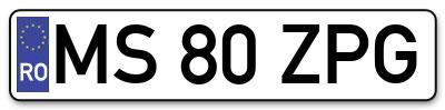 Placuta inmatriculare numar auto  MS-80-ZPG, MS 80 ZPG, MS80ZPG
