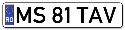 Placuta inmatriculare numar auto  MS-81-TAV, MS 81 TAV, MS81TAV