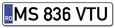 Placuta inmatriculare numar auto  MS-836-VTU, MS 836 VTU, MS836VTU