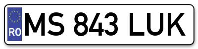 Placuta inmatriculare numar auto  MS-843-LUK, MS 843 LUK, MS843LUK