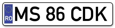 Placuta inmatriculare numar auto  MS-86-CDK, MS 86 CDK, MS86CDK