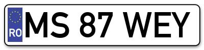 Placuta inmatriculare numar auto  MS-87-WEY, MS 87 WEY, MS87WEY