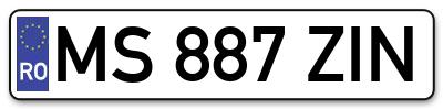 Placuta inmatriculare numar auto  MS-887-ZIN, MS 887 ZIN, MS887ZIN