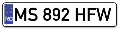 Placuta inmatriculare numar auto  MS-892-HFW, MS 892 HFW, MS892HFW