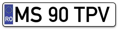 Placuta inmatriculare numar auto  MS-90-TPV, MS 90 TPV, MS90TPV