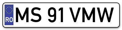 Placuta inmatriculare numar auto  MS-91-VMW, MS 91 VMW, MS91VMW