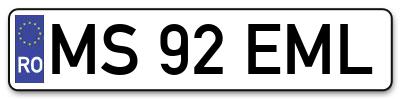Placuta inmatriculare numar auto  MS-92-EML, MS 92 EML, MS92EML