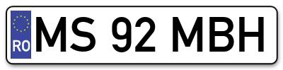 Placuta inmatriculare numar auto  MS-92-MBH, MS 92 MBH, MS92MBH