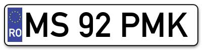 Placuta inmatriculare numar auto  MS-92-PMK, MS 92 PMK, MS92PMK