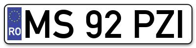 Placuta inmatriculare numar auto  MS-92-PZI, MS 92 PZI, MS92PZI