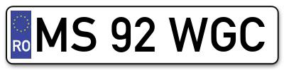 Placuta inmatriculare numar auto  MS-92-WGC, MS 92 WGC, MS92WGC