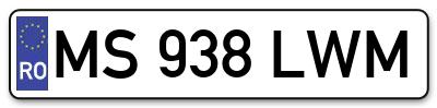 Placuta inmatriculare numar auto  MS-938-LWM, MS 938 LWM, MS938LWM