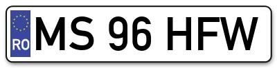 Placuta inmatriculare numar auto  MS-96-HFW, MS 96 HFW, MS96HFW