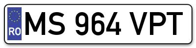 Placuta inmatriculare numar auto  MS-964-VPT, MS 964 VPT, MS964VPT