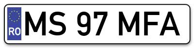 Placuta inmatriculare numar auto  MS-97-MFA, MS 97 MFA, MS97MFA
