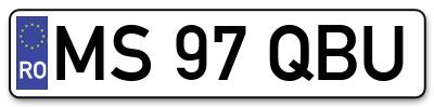 Placuta inmatriculare numar auto  MS-97-QBU, MS 97 QBU, MS97QBU