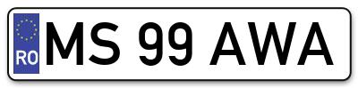 Placuta inmatriculare numar auto  MS-99-AWA, MS 99 AWA, MS99AWA