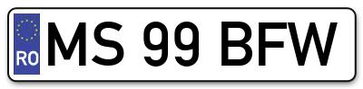 Placuta inmatriculare numar auto  MS-99-BFW, MS 99 BFW, MS99BFW
