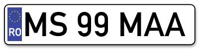 Placuta inmatriculare numar auto  MS-99-MAA, MS 99 MAA, MS99MAA