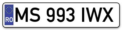 Placuta inmatriculare numar auto  MS-993-IWX, MS 993 IWX, MS993IWX