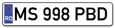 Placuta inmatriculare numar auto  MS-998-PBD, MS 998 PBD, MS998PBD