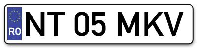 Placuta inmatriculare numar auto  NT-05-MKV, NT 05 MKV, NT05MKV