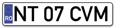Placuta inmatriculare numar auto  NT-07-CVM, NT 07 CVM, NT07CVM