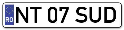Placuta inmatriculare numar auto  NT-07-SUD, NT 07 SUD, NT07SUD