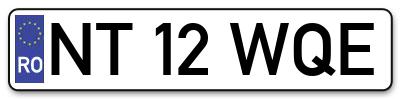 Placuta inmatriculare numar auto  NT-12-WQE, NT 12 WQE, NT12WQE