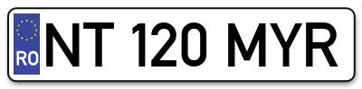 Placuta inmatriculare numar auto  NT-120-MYR, NT 120 MYR, NT120MYR