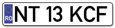 Placuta inmatriculare numar auto  NT-13-KCF, NT 13 KCF, NT13KCF