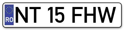 Placuta inmatriculare numar auto  NT-15-FHW, NT 15 FHW, NT15FHW