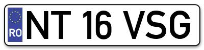 Placuta inmatriculare numar auto  NT-16-VSG, NT 16 VSG, NT16VSG