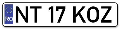 Placuta inmatriculare numar auto  NT-17-KOZ, NT 17 KOZ, NT17KOZ