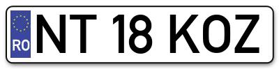 Placuta inmatriculare numar auto  NT-18-KOZ, NT 18 KOZ, NT18KOZ