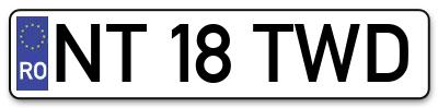 Placuta inmatriculare numar auto  NT-18-TWD, NT 18 TWD, NT18TWD