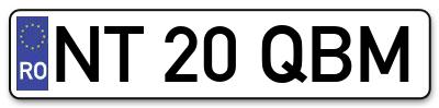 Placuta inmatriculare numar auto  NT-20-QBM, NT 20 QBM, NT20QBM